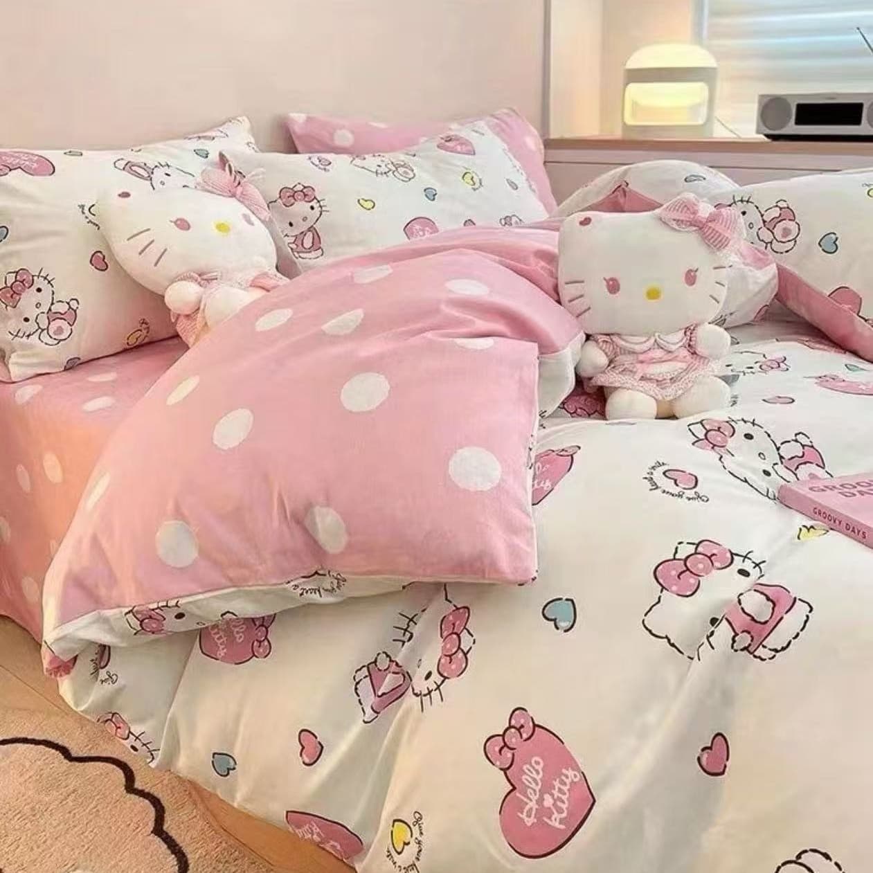 Washed Cotton Home Bedding Set - Duvet Cover, Fitted Sheet, Pillowcases - Printed, Student Dorm, Ins Style