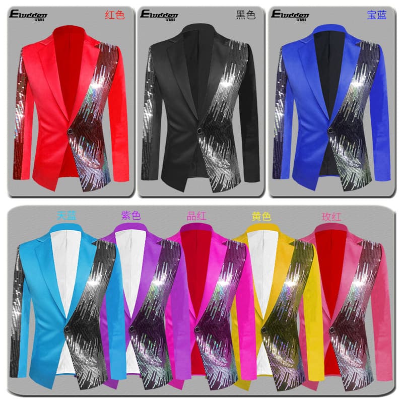 Men's Sequined Blazer Suit Jacket for Stage Performance Nightclub Singer Casual Leisure Tuxedo