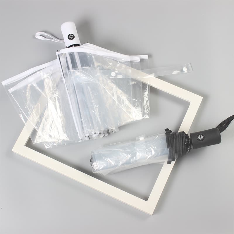Foldable Fully Automatic Transparent Three-Fold Umbrellas with Customizable Advertising Logos, Supplied by Factory Manufacturers