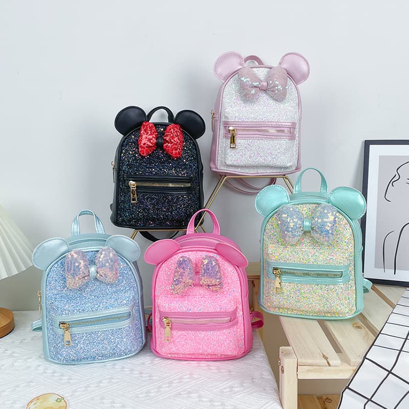 Adorable Girls Backpack Fashionable Glitter Butterfly Knot Ear Cute Double Shoulder Bag Waterproof Shockproof Children's Bag