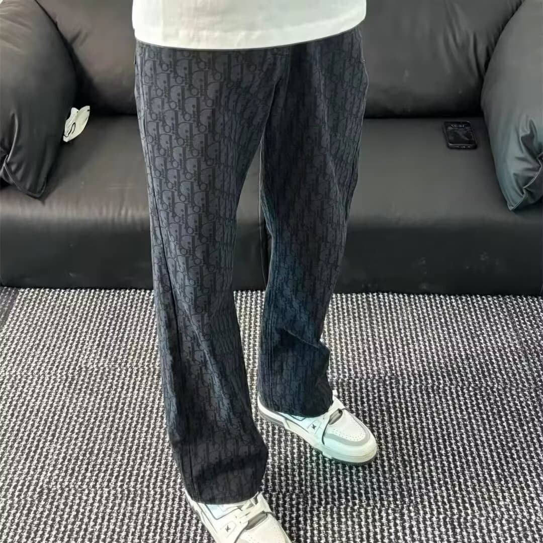2025 summer trendy brand handsome straight fashion loose casual long pants for men with full printed D retro letter jeans