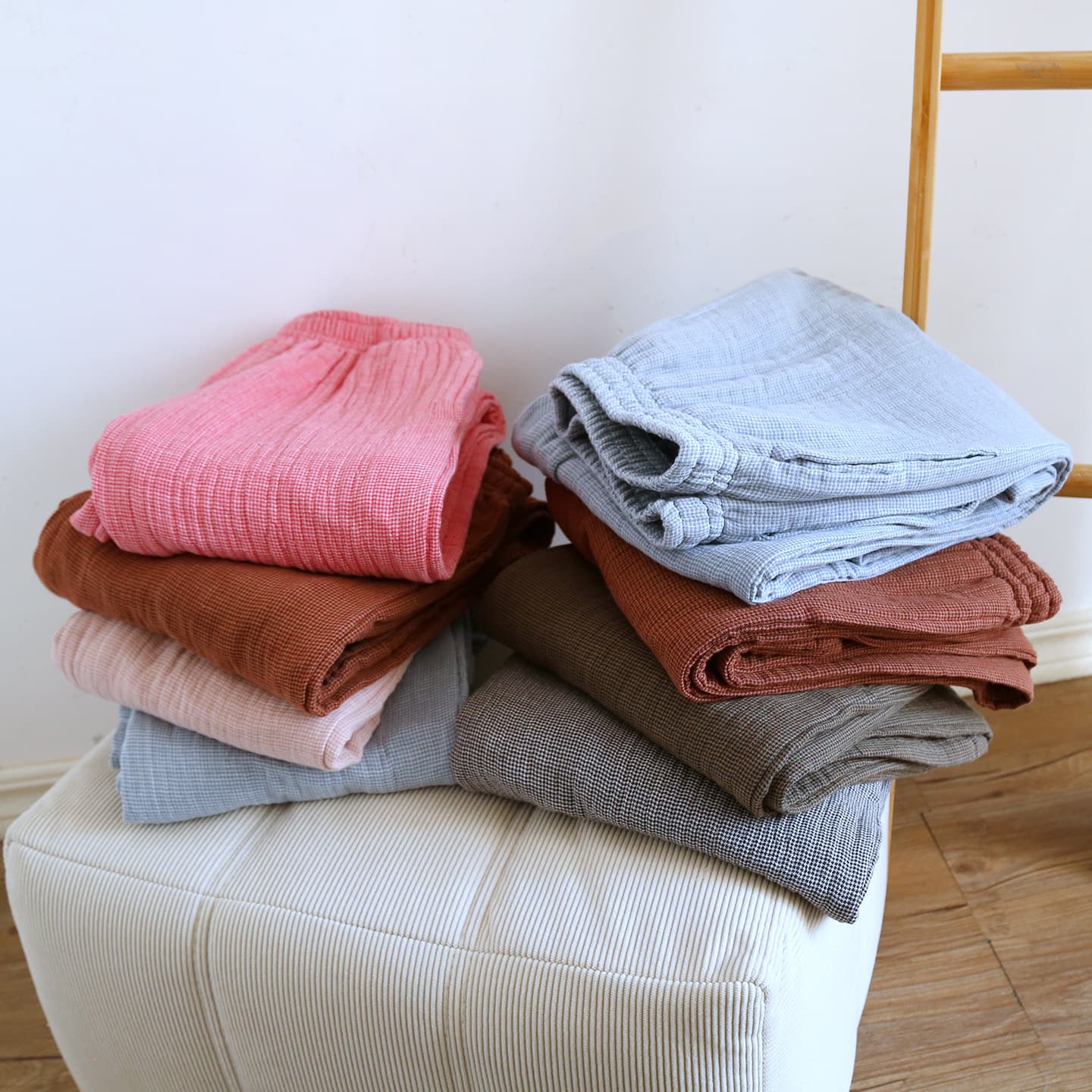 Couple Simple Washed Yarn-Dyed Home Pants Spring Autumn Four-Layer Cotton Sleep Pants Casual Loose Home Plus Size Pants