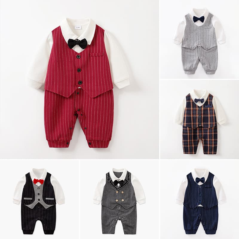 Cross-Border Baby Clothing Spring and Autumn Baby Fake Two-Piece Romper Newborn Gentleman Bodysuit Baby Clothes