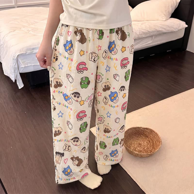 Women's Cloud Cotton Cartoon Crayon Shin-chan Plus Size Lounge Pants for Summer, Suitable for Outdoor Wear