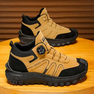 Thick Sole Rotating Buckle Men Shoes Trendy Outdoor Hiking Shoes Casual Style Versatile Soft Sole Comfortable Utility Work Shoes