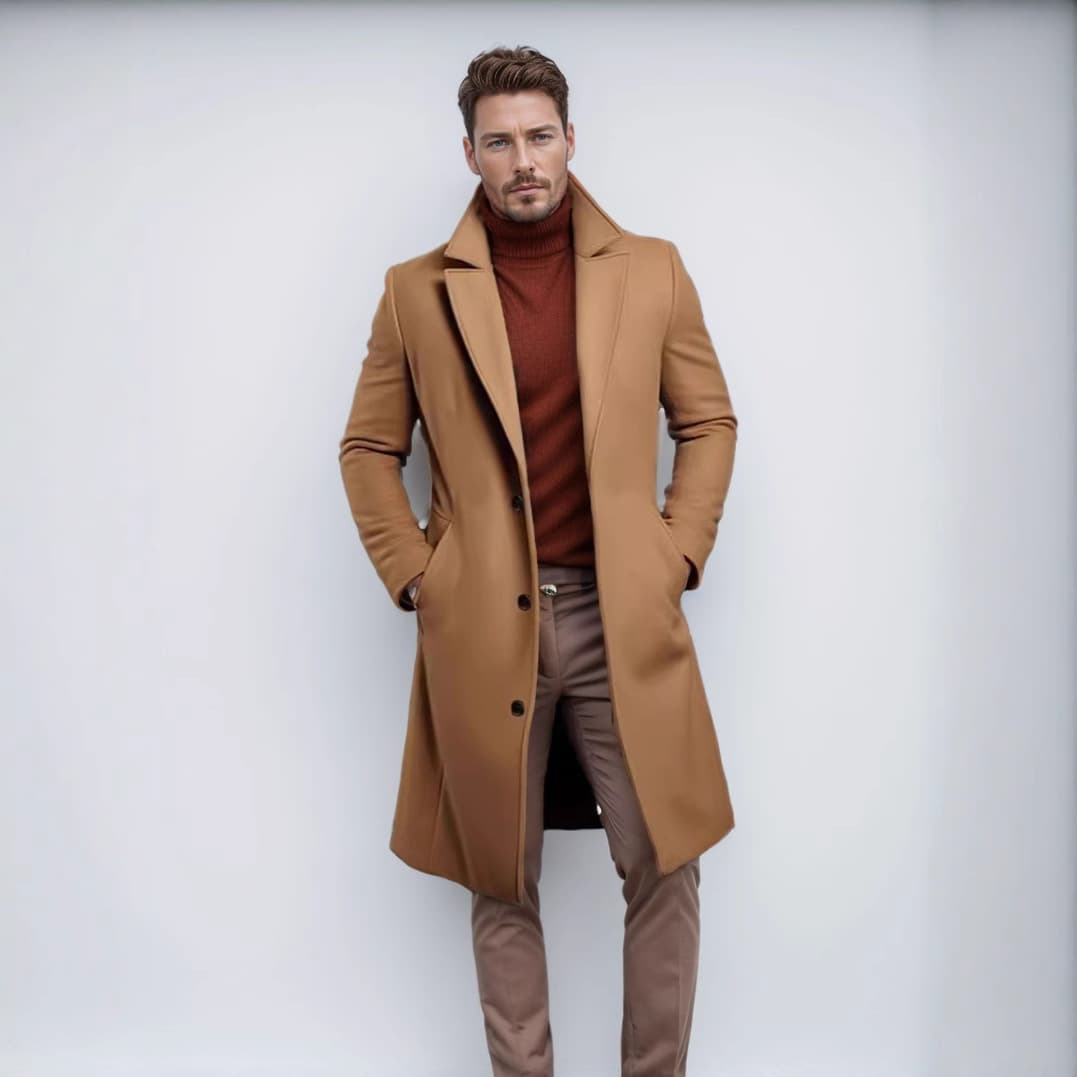 2025 New Export Wool Coat Men Mid-Length Solid Color Autumn/Winter Wool Overcoat Warm Youth Coat Jacket