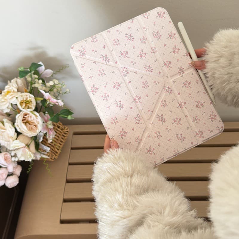 Pink Polka Dot Floral 3+Y Fold Clasp Case for iPad 10 Tablet 10.9-inch Pen Slot Air11