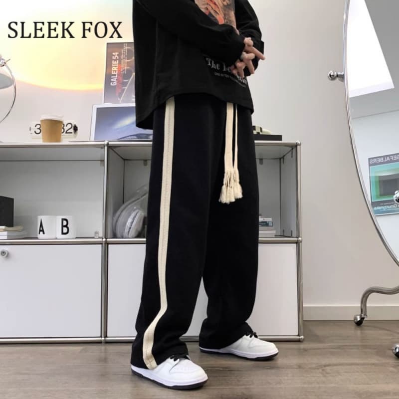 Cross-border sportswear pants for men, summer Hong Kong style trend, versatile straight pants, trendy students, side stripes, casual straight men