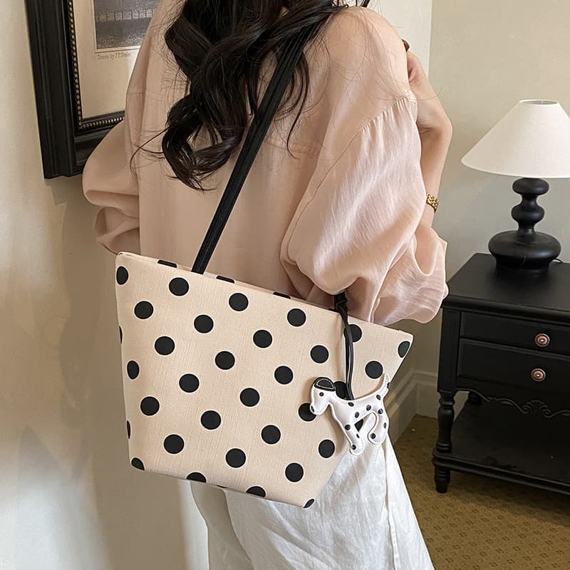 Fashionable Polka Dot Shoulder Bag Cross-Border Best-Selling Black and White Dot Shoulder Bag High-End Handbag Women's Polka Dot Crossbody Bag