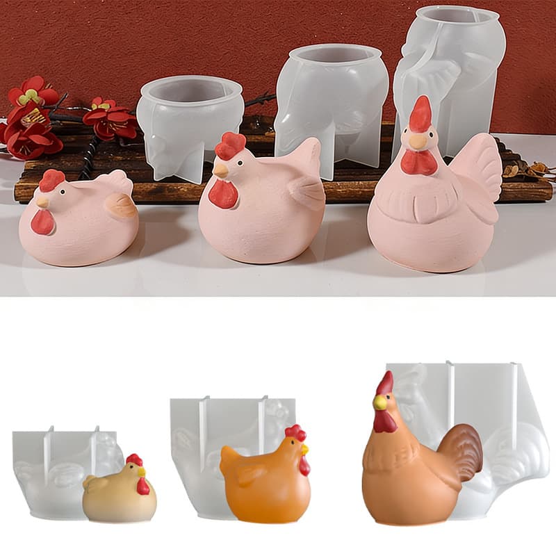DIY Easter 3D Rooster and Hen Candle Silicone Mold, Aromatherapy Plaster Animal Figurine Silicone Mold