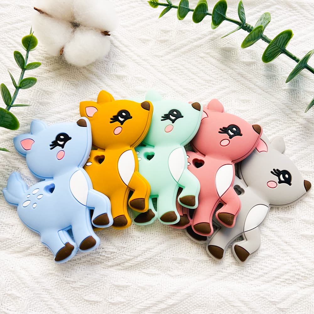 Cartoon Animal Deer Silicone Teether Food Grade Baby Anti-Bite Hand Chewing Toy Sika Deer Children's Teething Stick