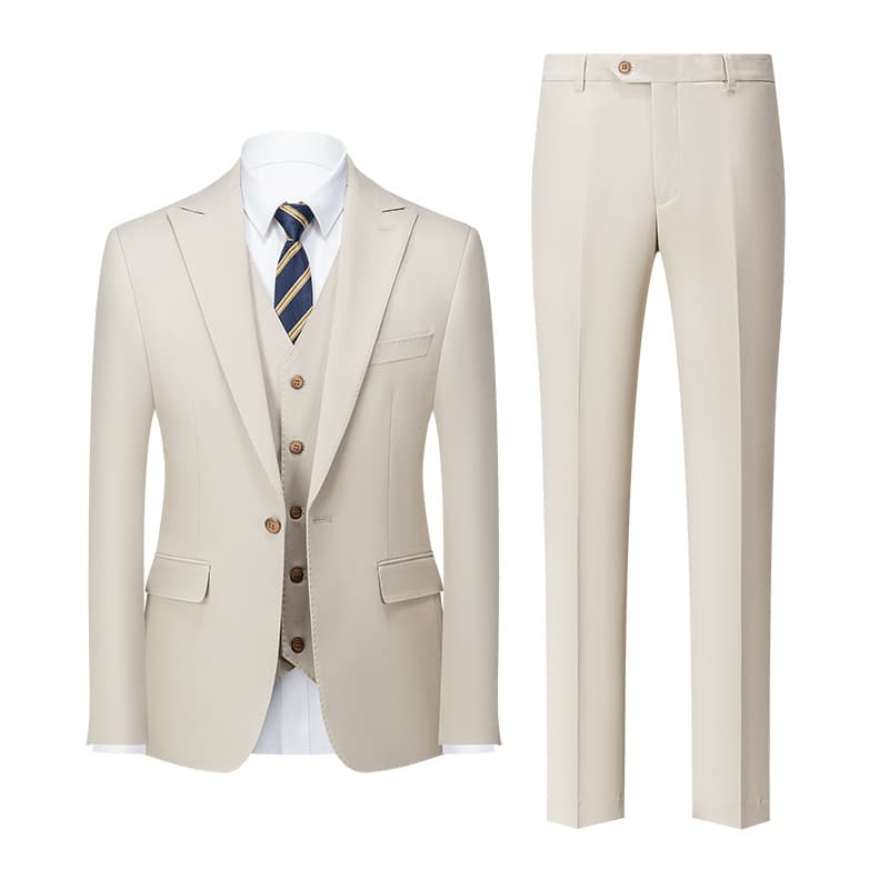 2025 New Men's Suit Set Korean Slim Fit Business Casual Beige Three-Piece Suit for Photography Studio