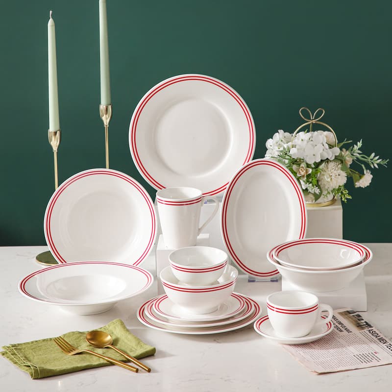 Ceramic Plates, Hong Kong-style Thick Milk Tea Cups with Saucers, Double Red Line Thick Coffee Cups, Flat Plates, Soup Bowls, Straw Hat Bowls, Noodle Bowls