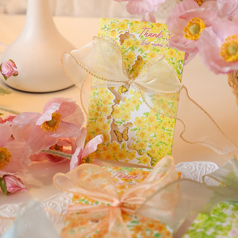 Floral Ribbon Greeting Card for Mother's Day, Romantic Encounter, Valentine's Day, Thanksgiving, Teacher's Day, Flower Shop Blessing Card
