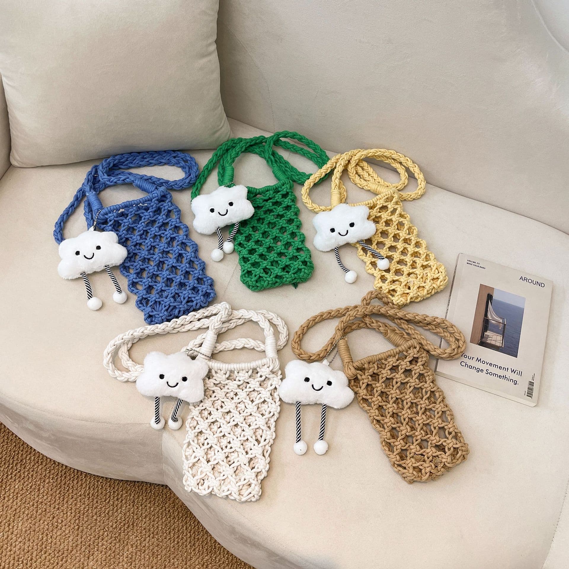 Handcrafted Niche Knitted Cotton Bag 2026 Summer Fishnet Bag Phone Bag Storage Bag Crossbody Women's Hollow Bag