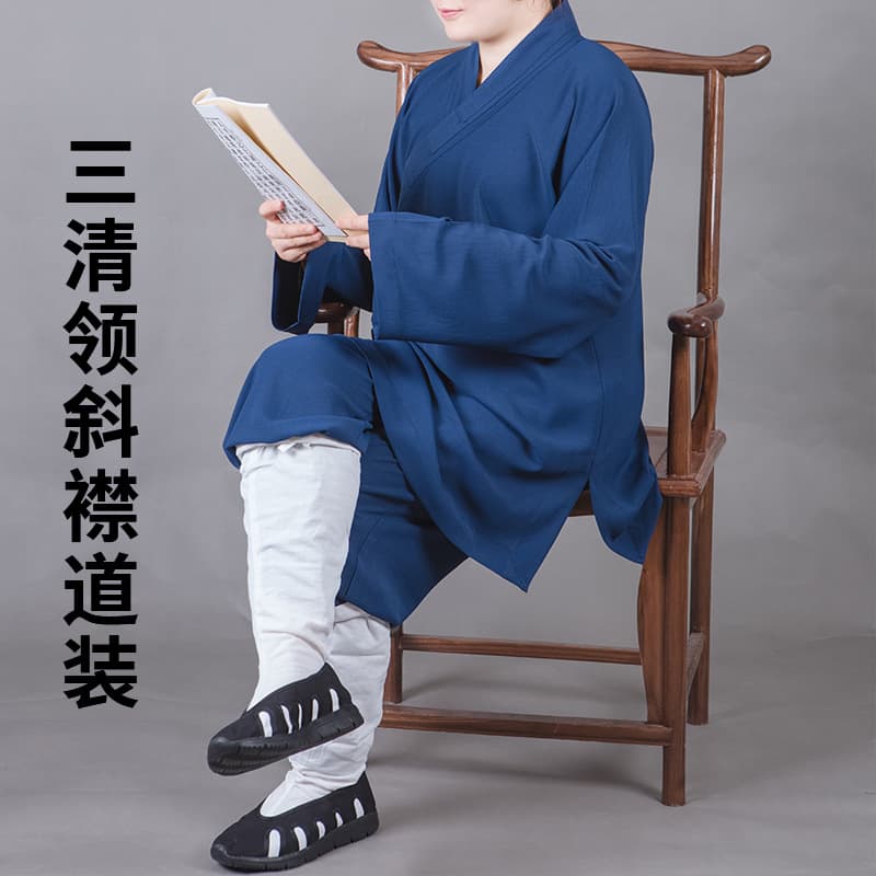 Taoist household supplies Taoist clothing Taoist clothing ice gauze oblique lapels navy blue white Taoist robes Taoist training clothes summer drape