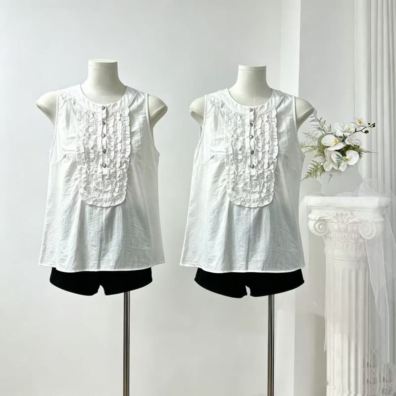 H3380 Ink Jade Relief Summer New Style Niche Fashion Versatile Slim Sleeveless Top Women Beautiful Clothes