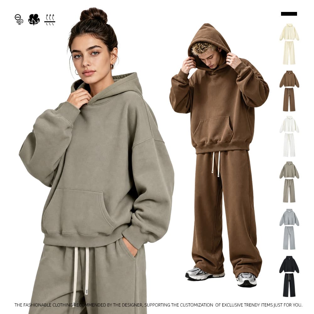 Caixiang Island American-style trendy long-sleeve hoodie sweatshirt with hood, casual loose pullover solid color men's sweatshirt