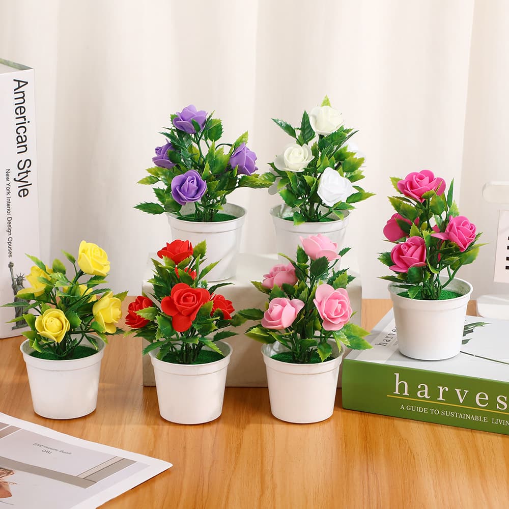 Artificial Rose Plastic Potted Plants: Creative Decorations for Home Decor, Indoor and Outdoor Landscapes, Artificial Flower Potted Plants Ornaments