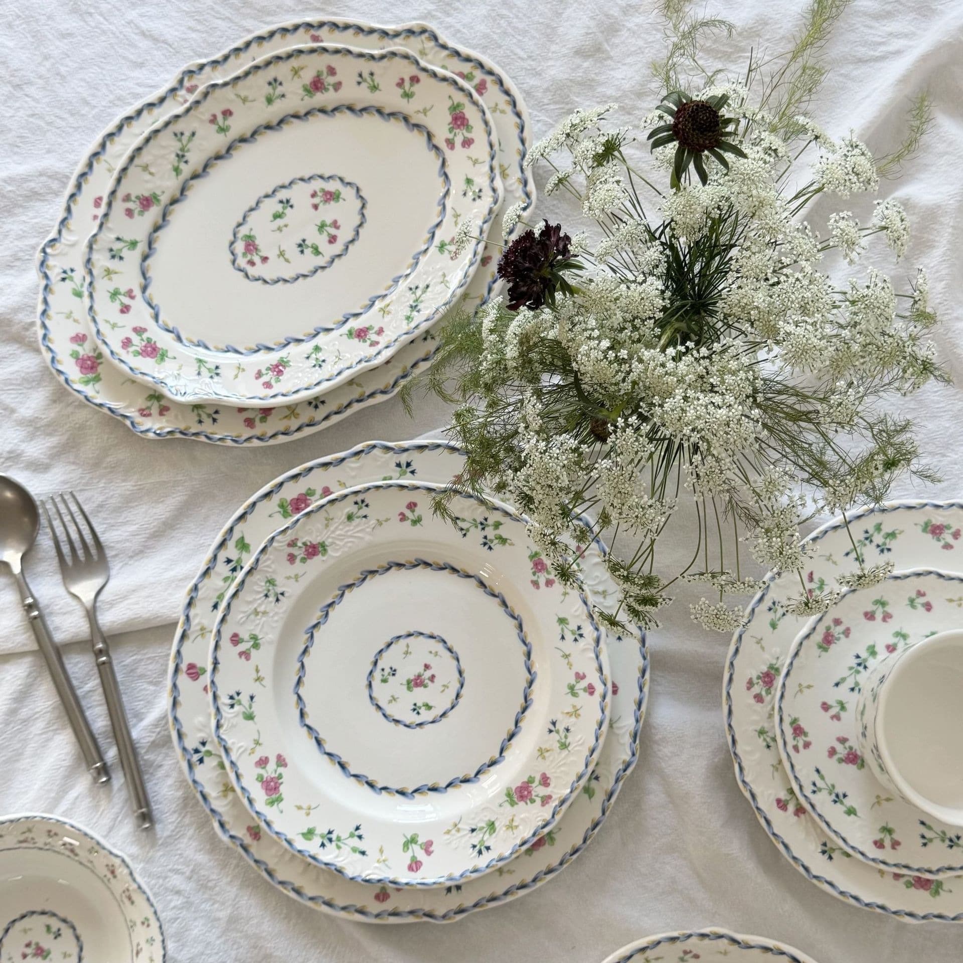 French Versailles Garden Ceramic Tableware Ceramic Dinner Plate Soup Plate Bowl Dessert Plate Ceramic Cup and Saucer Oval Western Food Plate