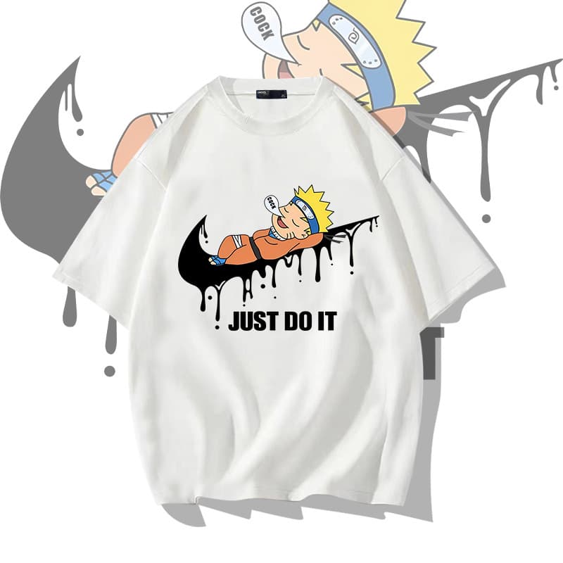 Naruto Uzumaki Anime Pure Cotton Short Sleeve T-Shirt Men's Summer Youth Street Style Loose Drop Shoulder Top