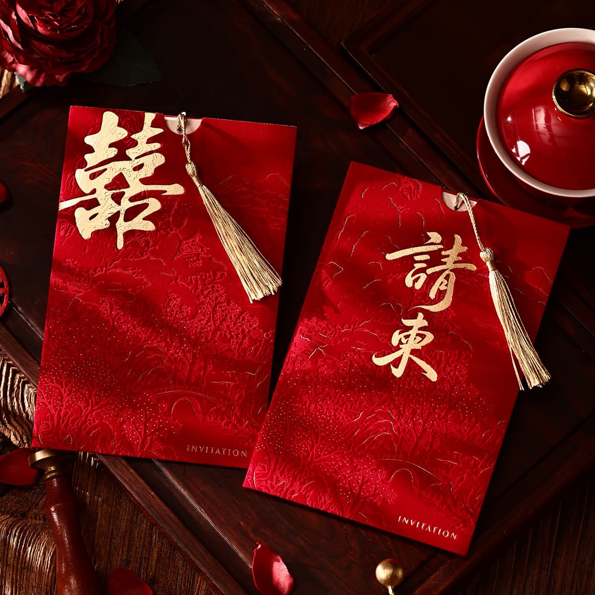 Wholesale festive high-end wedding invitations 2026 new engagement wedding invitations flocked wedding invitations factory direct sales