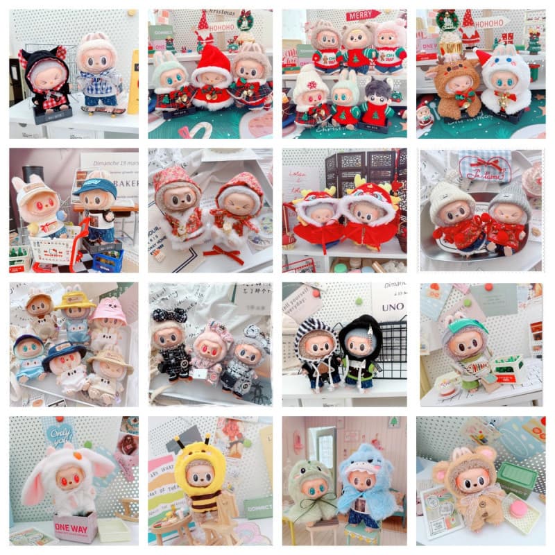 [Clothes Only] Labubu Doll Clothes 17cm Labubu Changeable Outfit T-shirt Cape Christmas Set