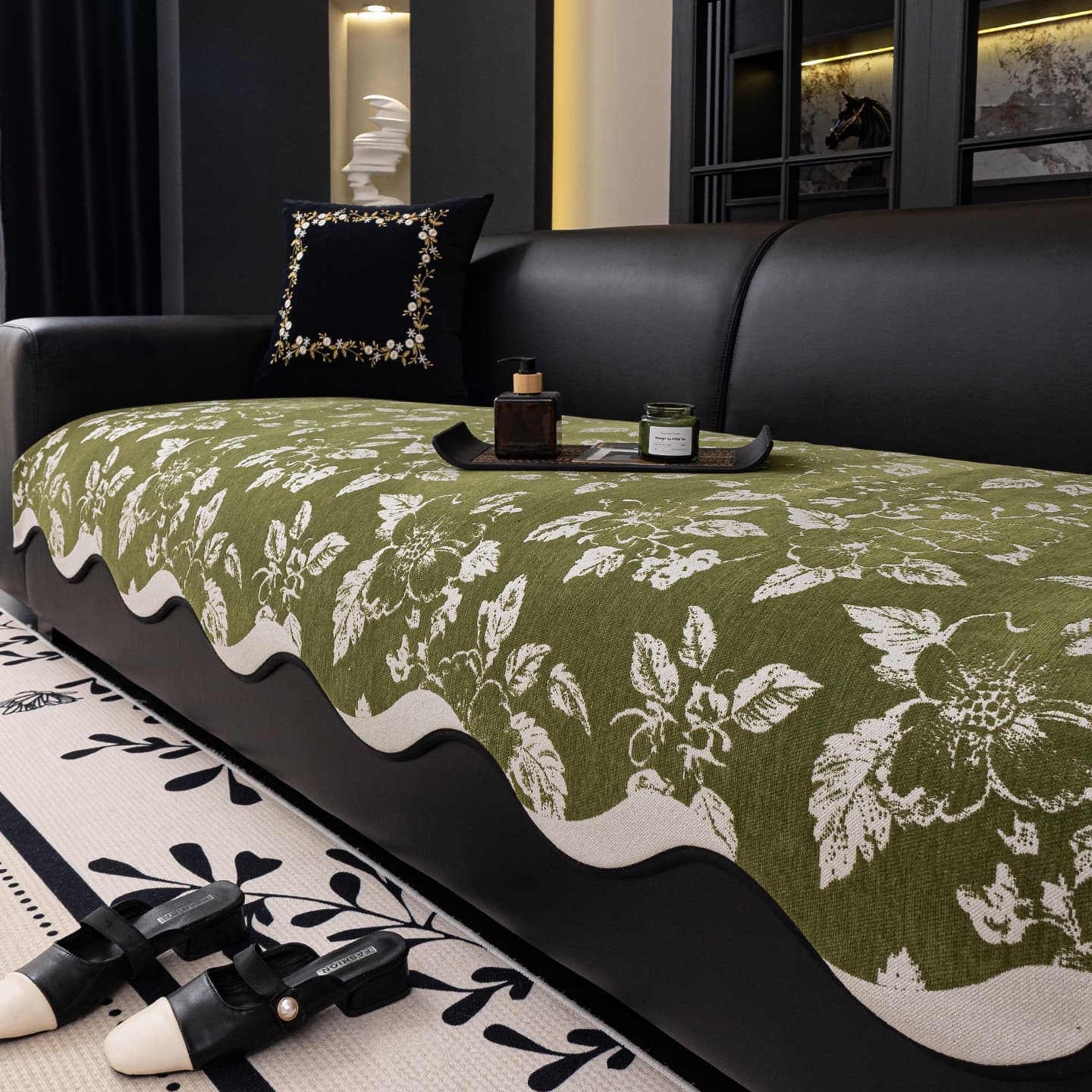 Straight-row sofa, universal sofa cushion for all seasons, French mid-century style, high-end non-slip cushion, American pastoral sofa cover