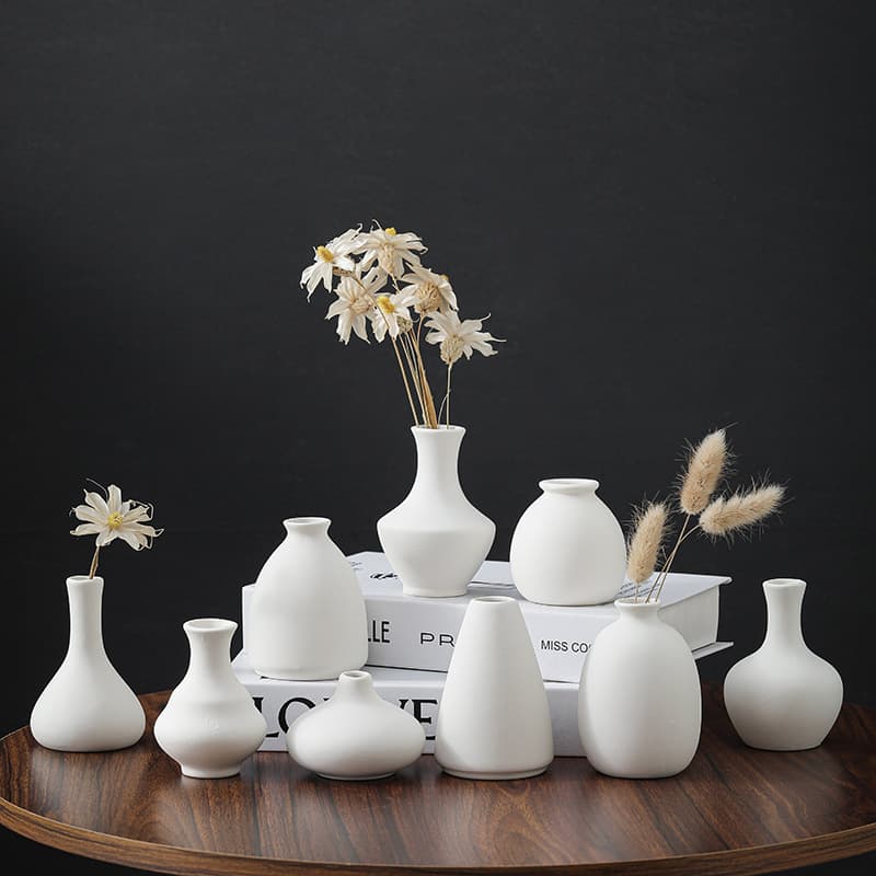 Ins-style White Ceramic Small Vase DIY Painted Graffiti Bisque Vase Home Desktop Entryway Dried Flower Vase