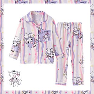 Girls Pajamas Spring/Autumn Long Sleeve Thin Lapel Cartoon Cute Air Conditioning Wear Girls Big Kid Set Homewear
