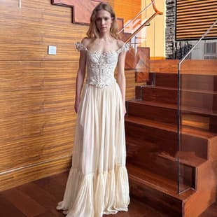 In Stock Elegant Celebrity-Style Lace One-Shoulder Corset Lace-Up Top Floor-Length Skirt Two-Piece Set 50492