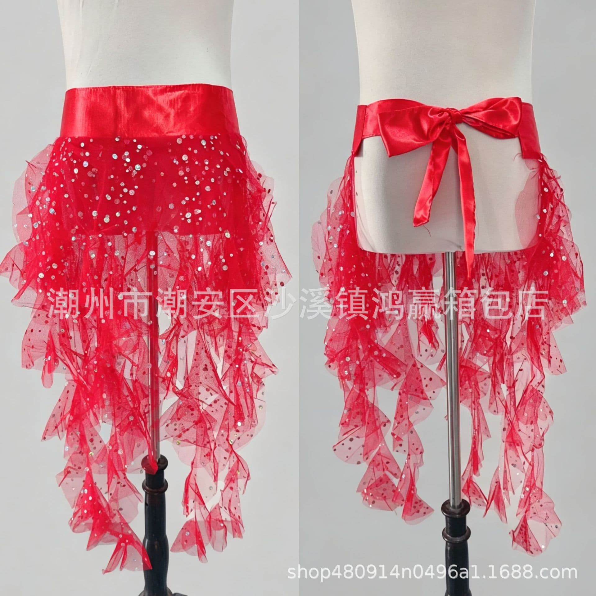 Belly Dance Highlight Mesh Nine-Tail Fox Belt Waist Chain Charm Egyptian Style Waist Chain Jazz Dance Waist Scarf Hip Curtain