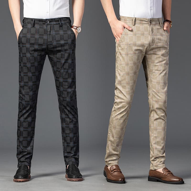 Casual Men's Pants Plaid Stretchy Business Slims Smooths Your Silhouette Straight-Leg Pants Youth Fashionable Trendy