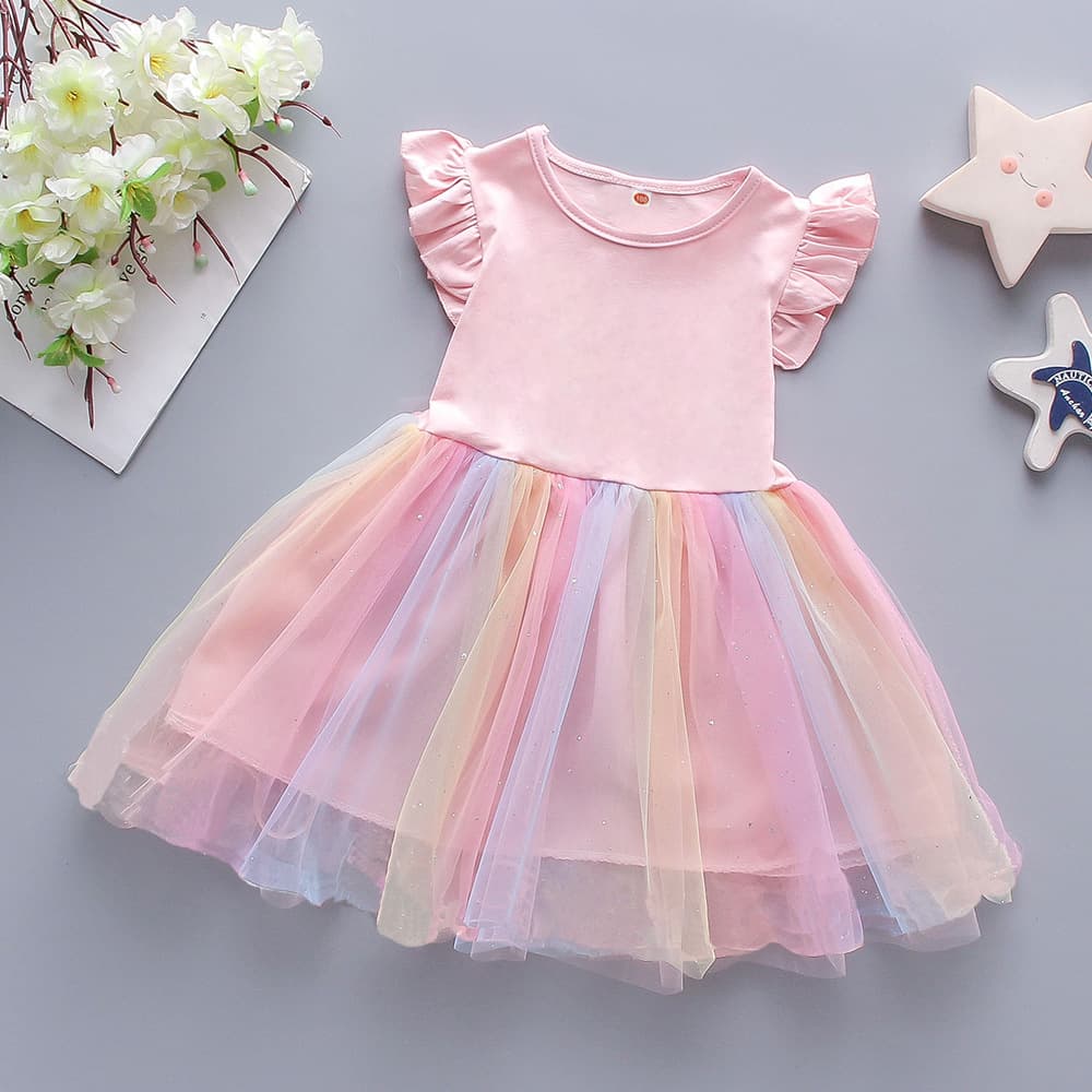 Girls Summer Dress Short Sleeve Tutu Skirt Children Princess Dress Custom Pattern Processing