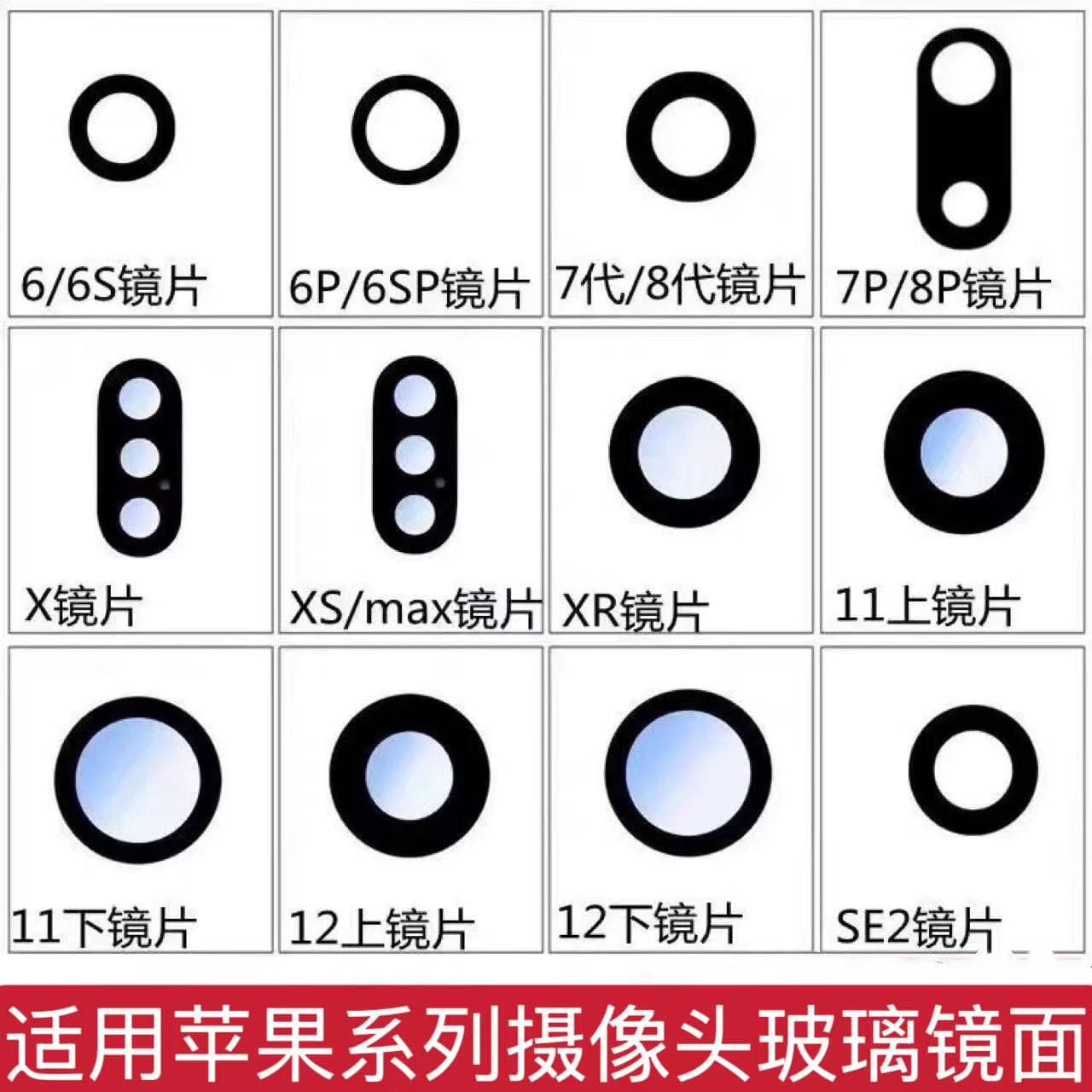 Compatible with Apple 6P 7P 8P XXR 12 12 Pro Max 13 13 Pro Max camera lens, rear lens glass