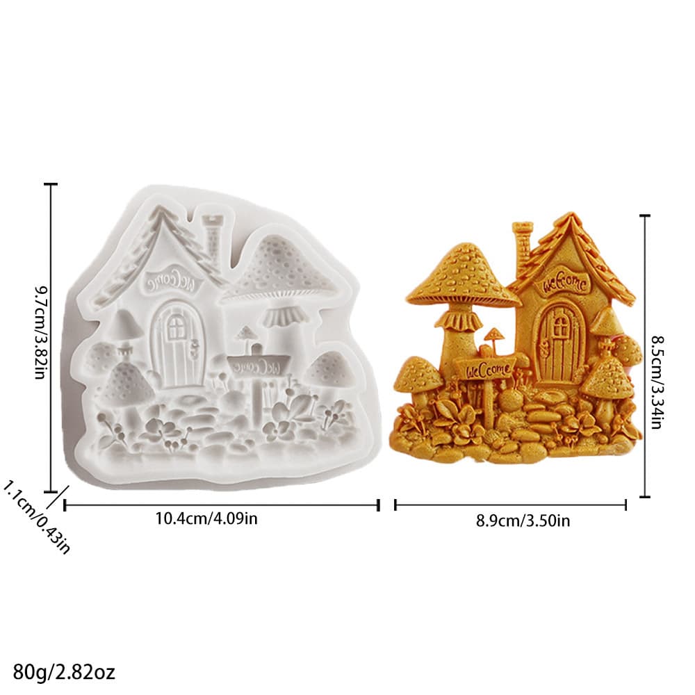 Welcome Mushroom House Floral Garden Silicone Mold Chocolate Cookie Baking Cake Mold Clay Plaster Mold