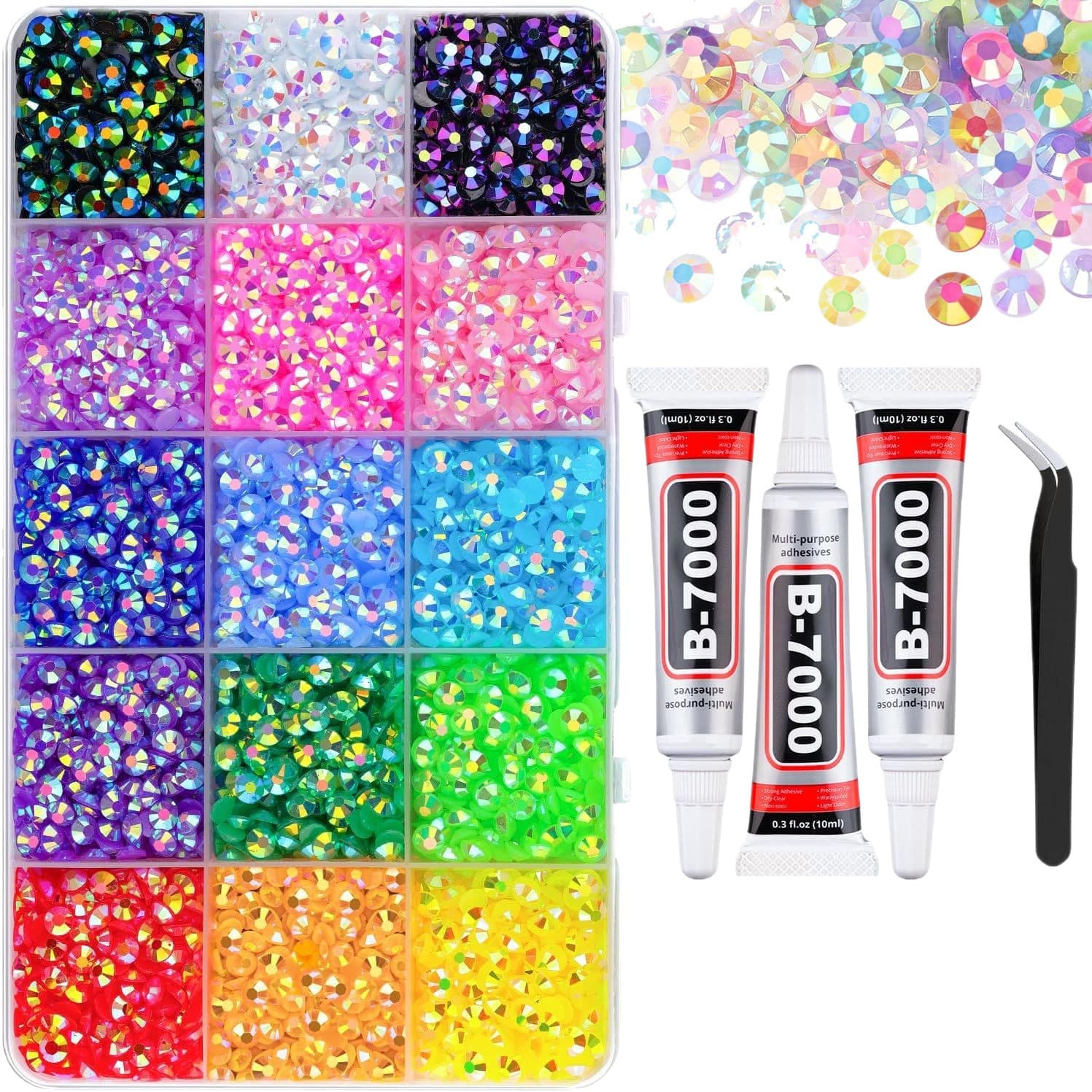 Bestselling New 60-Grid Flat-Back Resin Nail Art Rhinestone DIY Round Stone Decoration Kit, Jelly Color with Coated Base