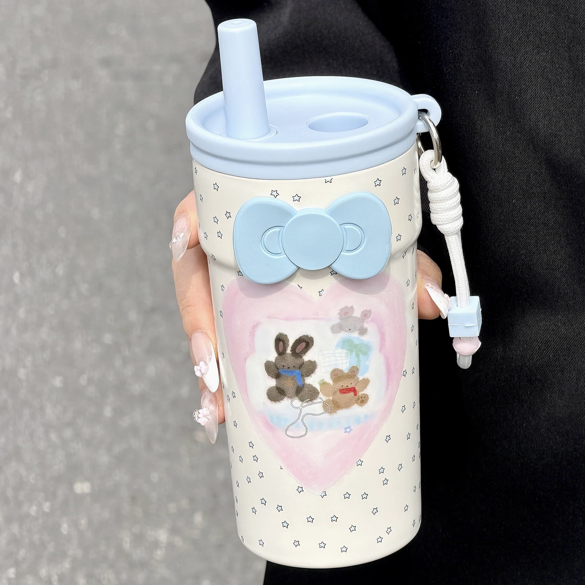 Cute Insulated Water Bottle New Tea-Water Separation Straw Cup Portable Coffee Cup for School Girls