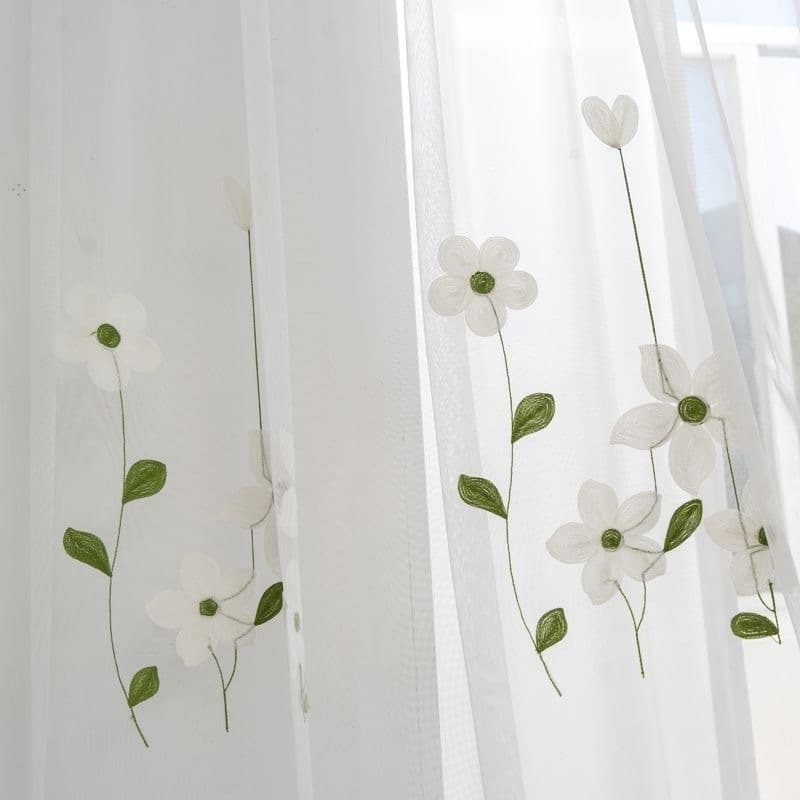 Magnolia Embroidered Curtain Sheer for Bay Window, Bedroom, Balcony Partition, Modern Translucent Light-Filtering Home Sunscreen Curtain