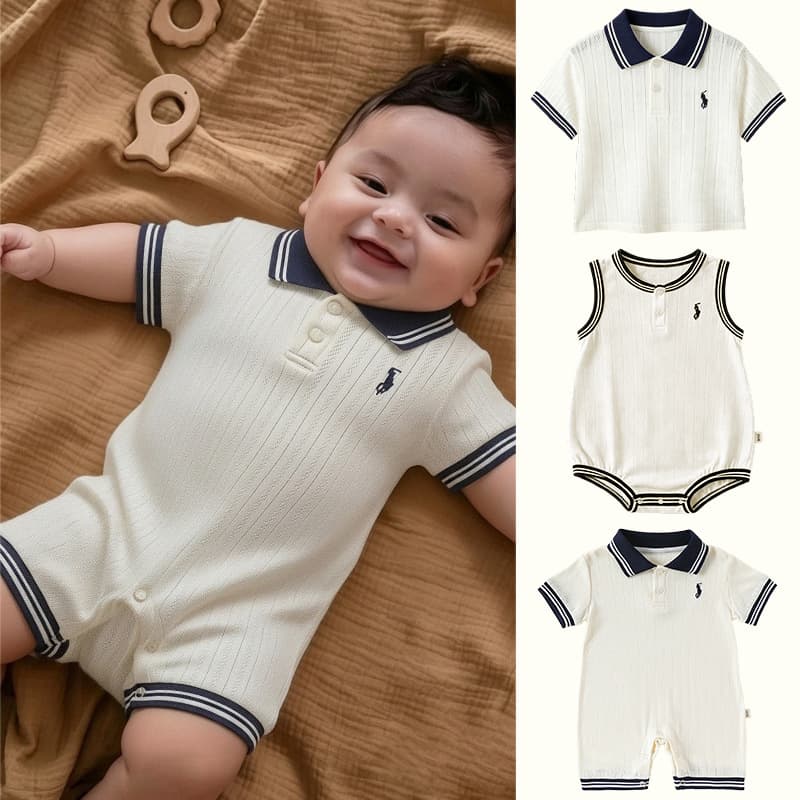 Baby Boys and Girls Summer Thin Modal Romper, Lapel Outfit, Crawling Suit, Infant Bodysuit