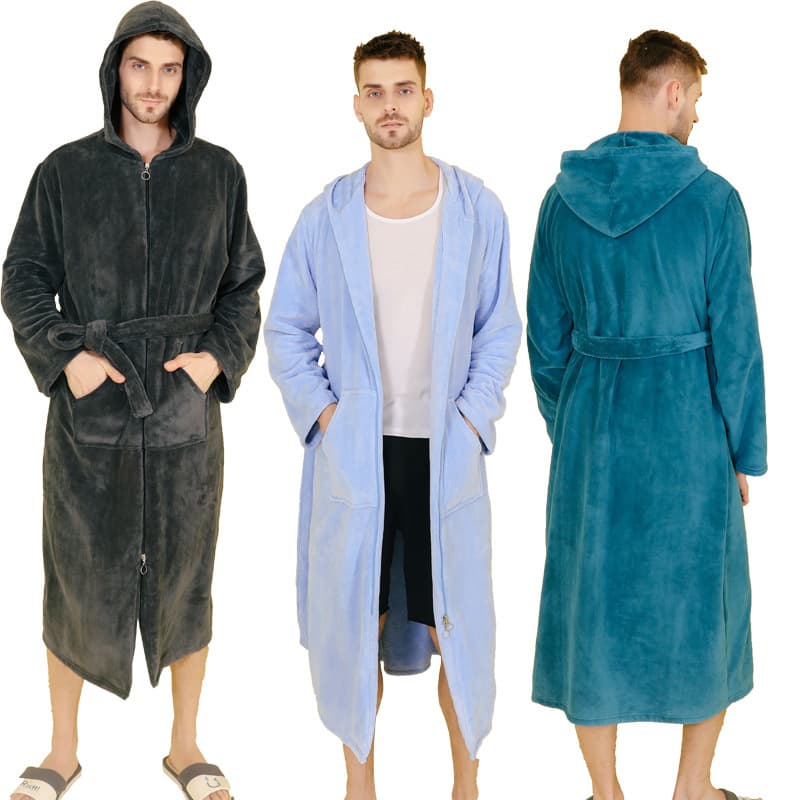 Amazon Autumn Winter Hooded Coral Fleece Women's Bathrobe Absorbent Thickened Velvet Nightgown Men's Plus Size Homewear Couple