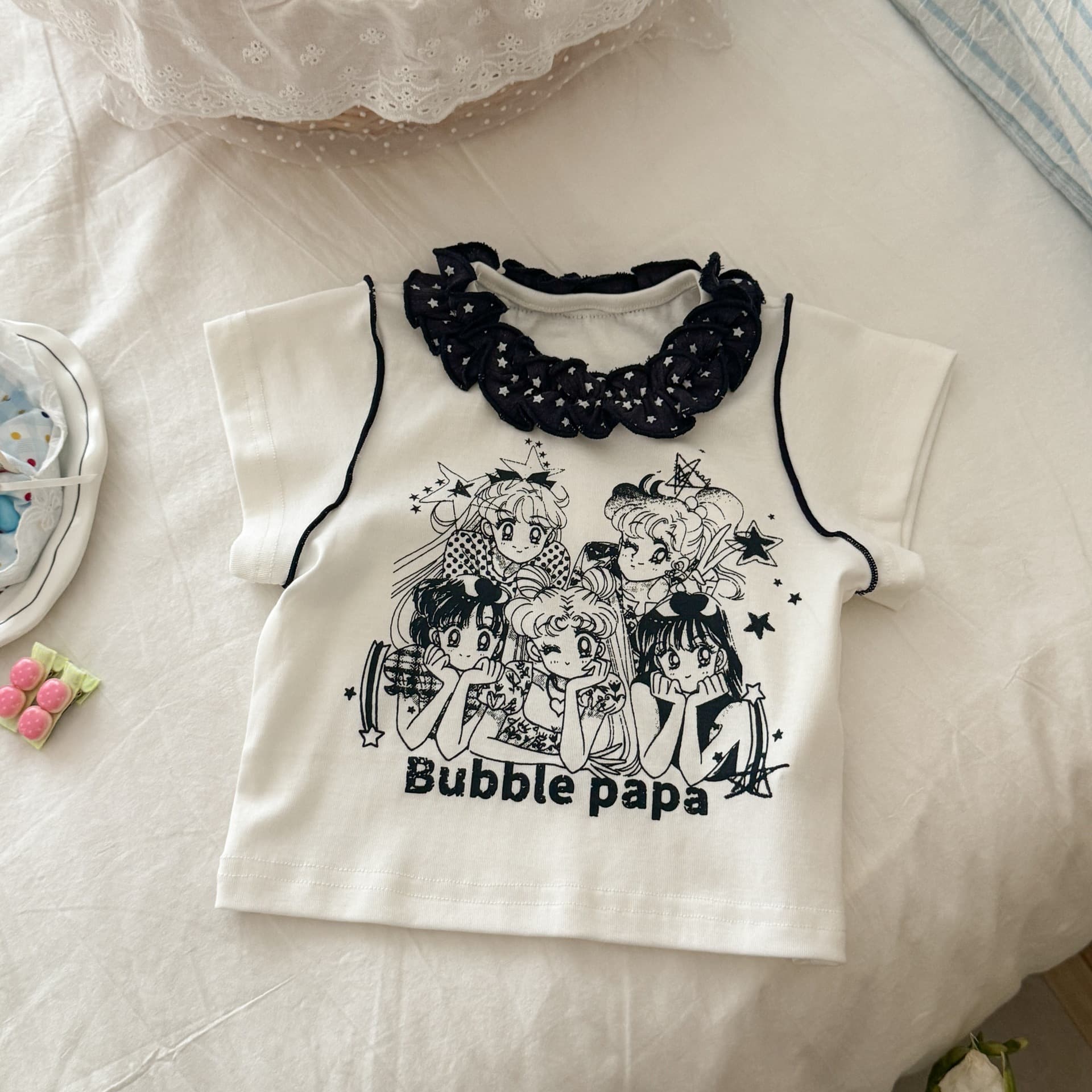 Girls' Short Sleeve T-shirt Kids Summer 2026 New Fashion White Cartoon Top Baby Trendy Print Clothes