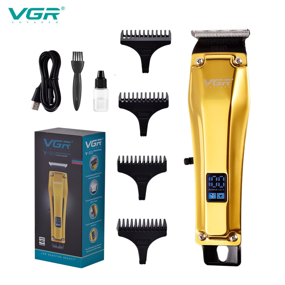 VGR905 new metal retro oil head push LCD digital display USB rechargeable clipper hair salon home hair clipper