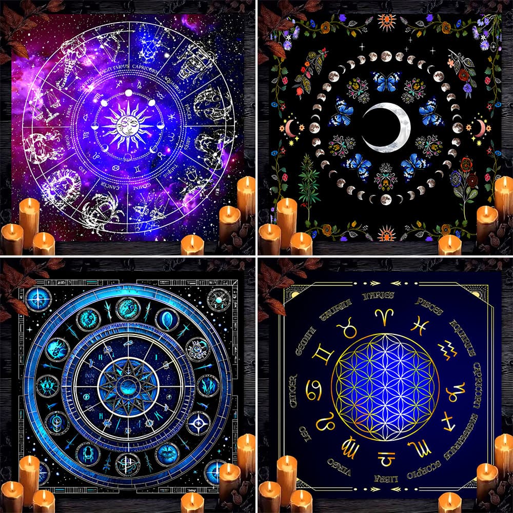 Tarot Card Tablecloth Laser-Cut Craft Table Decoration Cloth Mandala Moon Phase Floral Butterfly Tablecloth Tarot Cloth