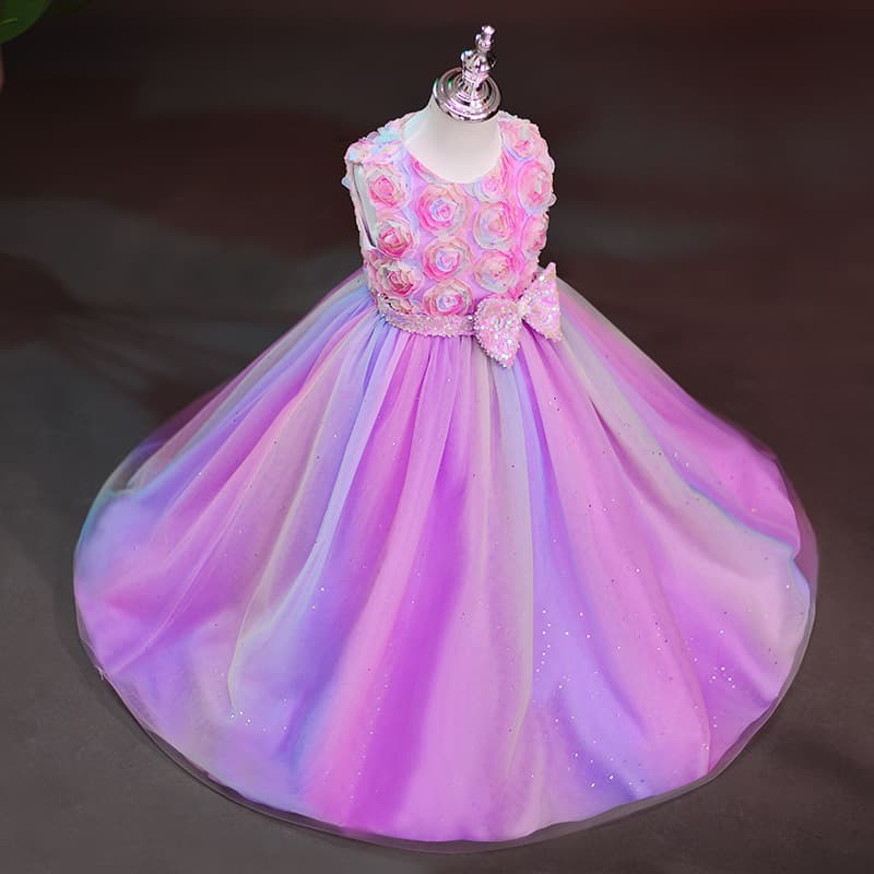 Spring and Autumn Princess Dress Flower Girl Wedding Gown Performance Costume for Little Girls