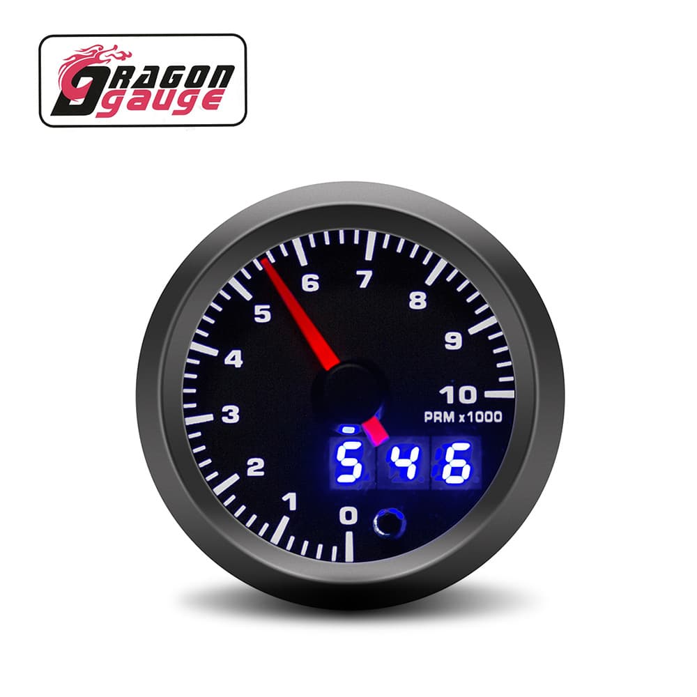Car modification tachometer 52MM/12V, black shell and bezel, seven-color dual-display car tachometer.