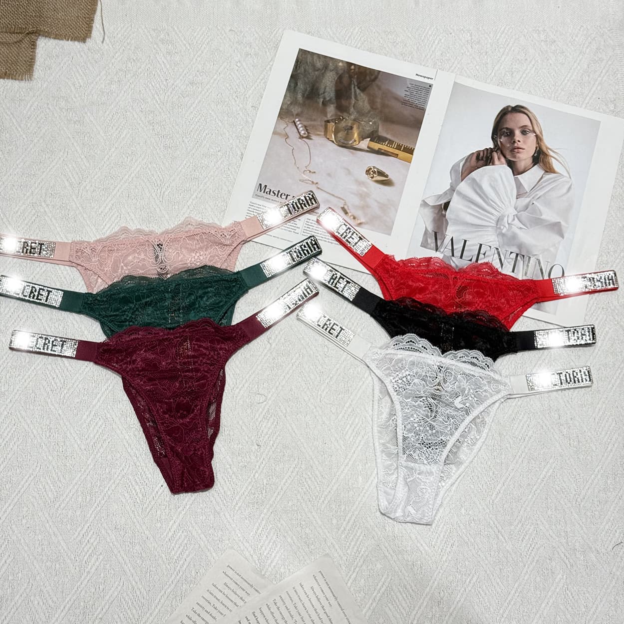 Factory Direct Export Brand Sexy Lace Secret Rhinestone Bikini Hot Temptation Lingerie Panties for Women