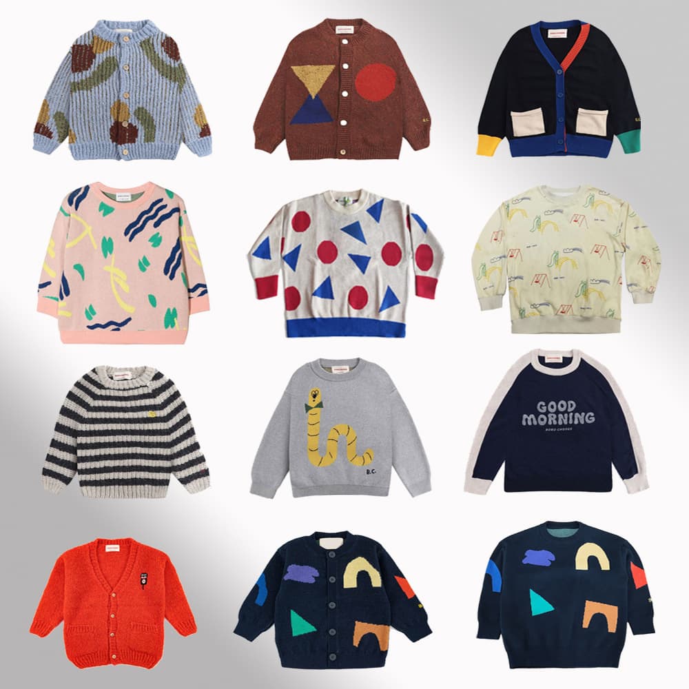 BOBO CHOSES Autumn/Winter Children's Warm Round Neck Knit Sweater Pullover Cashmere Sweater Round Neck Sweater Wholesale