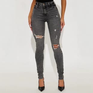 European and American Cross-Border Black-Gray Washed High-Stretch Skinny Jeans for Women Casual Ripped Slim Fit High-Waist Shaping Long Pants
