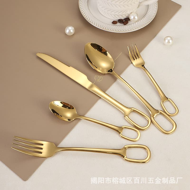 304 Stainless Steel Western-Style Cutlery Set with Round Ring, Steak Cutlery, European Style Hanging Hole, Tea Spoon with Hole End